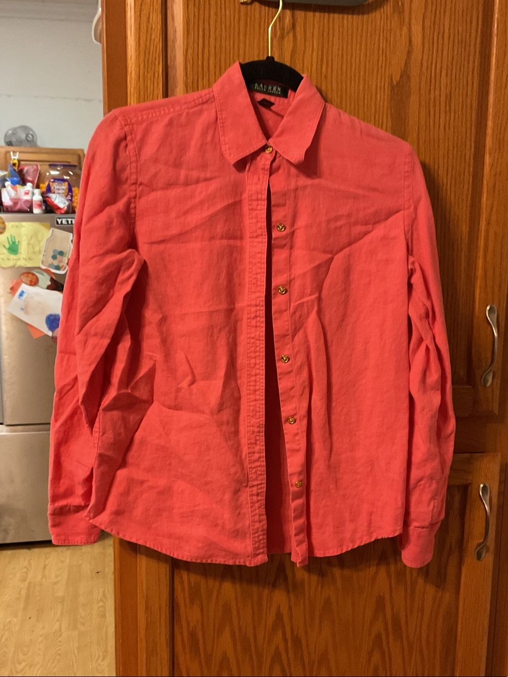 Ralph Lauren Coral Pink Linen Button-Up blouse size XS ladies